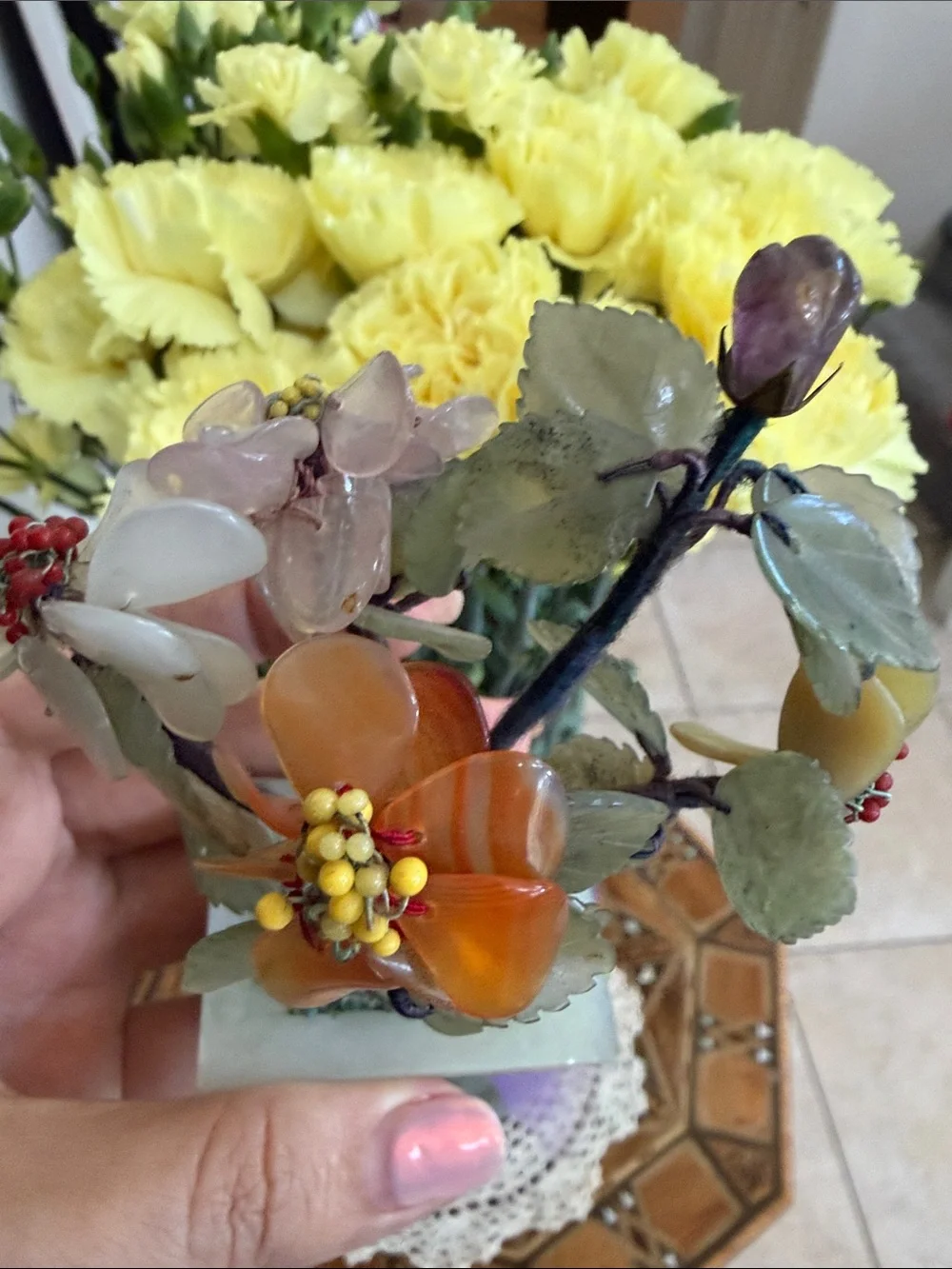 Vintage Multicolored Gemstone Floral Accent - Orange, Yellow, Green, Purple